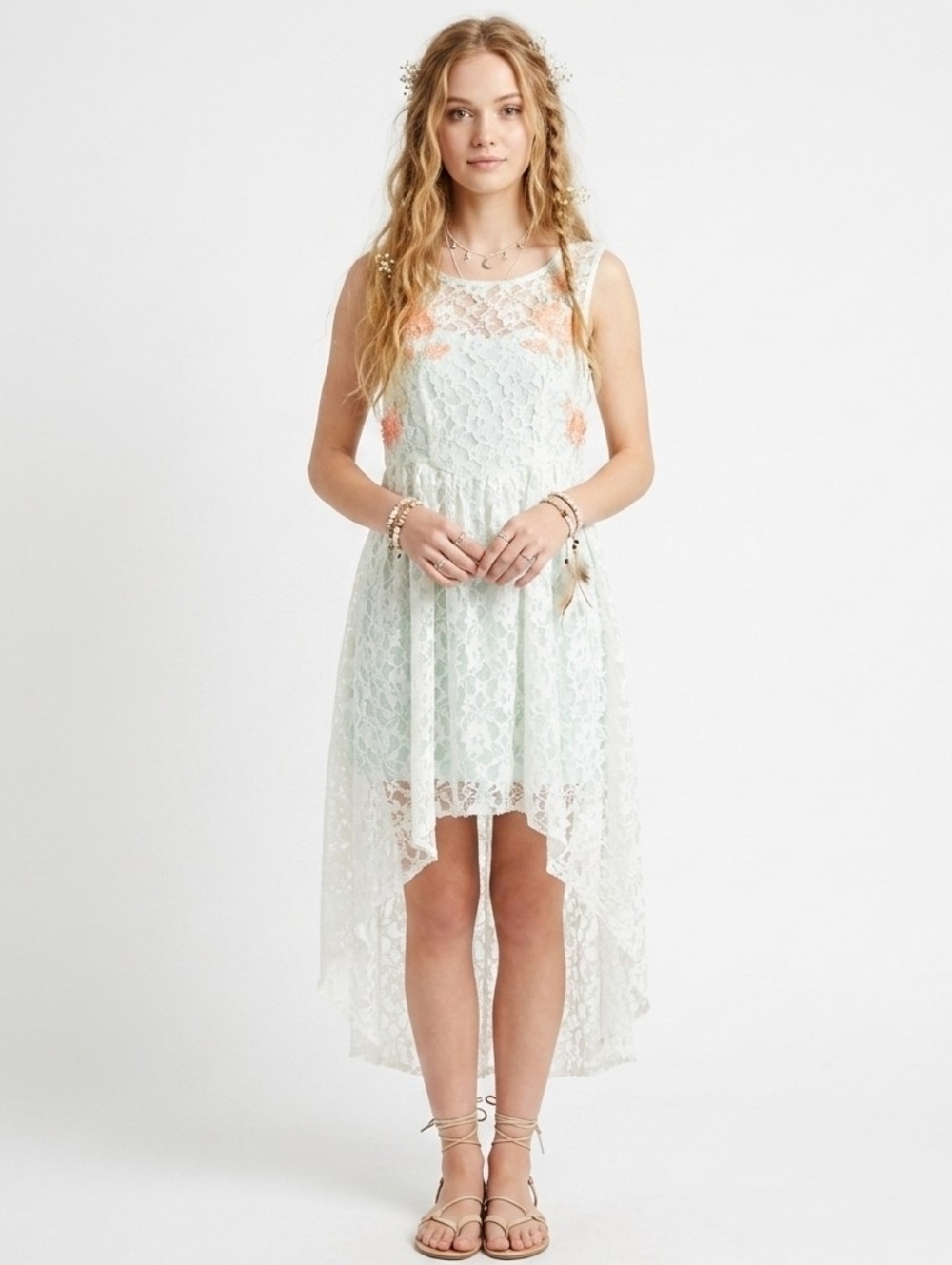 Free People Russian Nesting Doll Hi-Lo Lace Dress - Large